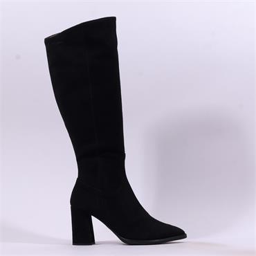Wonders Aurora High Block Heel Knee High - Black Suede